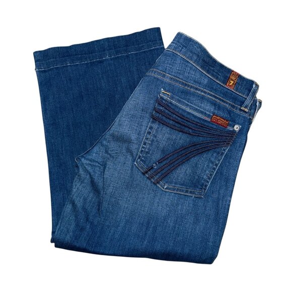 7 For All Mankind Denim - 7 For All Mankind 7FAM Crop Dojo Womens Jeans 32 21 Medium Wash Embroidered